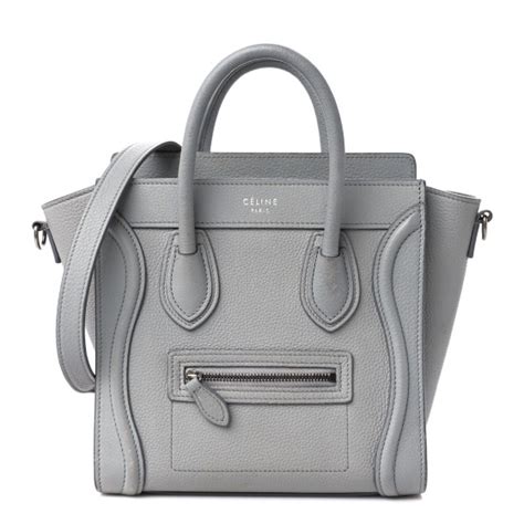 CELINE Drummed Calfskin Nano Luggage Pearl Blue